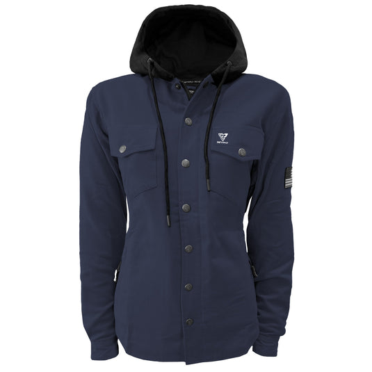 Protective Flannel Hoodie For Women - Navy Blue Solid