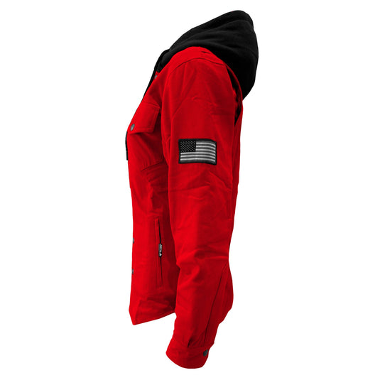 Protective Flannel Hoodie For Women - Red Solid