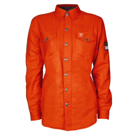 Protective Flannel Shirt for Women - Orange Solid with Pads