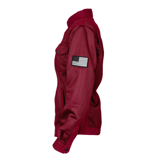 Protective Summer Mesh Shirt for Women - Red Maroon Solid with Pads