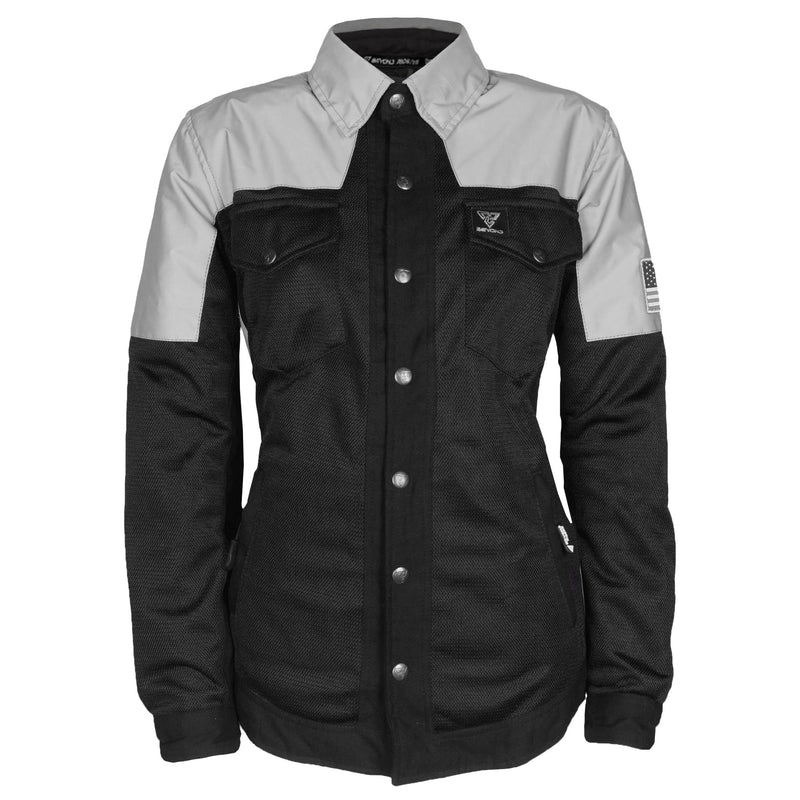 Load image into Gallery viewer, Summer Mesh Reflective Shirt "Alloy Eclipse" for Women - Black and Silver
