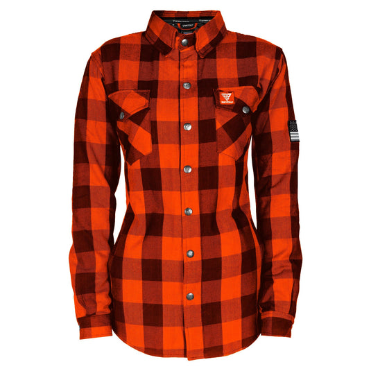 Protective Flannel Shirt for Women - Orange and Black Checkered