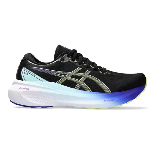 Women's Asics Gel-Kayano 30, Black/Glow Yellow, 9 B Medium - Skoutley Outdoors LLC