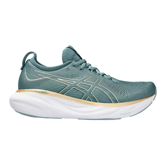 Women's Asics Gel-Nimbus 25, Foggy Teal/Champagne, 11 B Medium - Skoutley Outdoors LLC