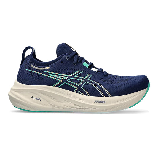 Women's Asics GEL-Nimbus 26, Blue Expanse/Aurora Green, 7.5 B Medium - Skoutley Outdoors LLC