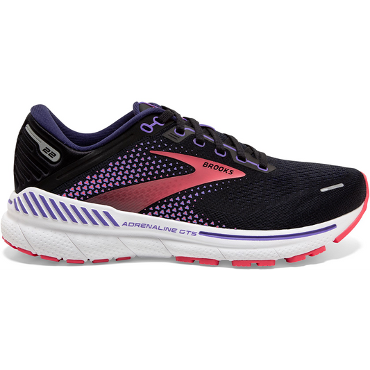 Women's Brooks Adrenaline GTS 22, Black/Purple/Coral, 10 D Wide - Skoutley Outdoors LLC