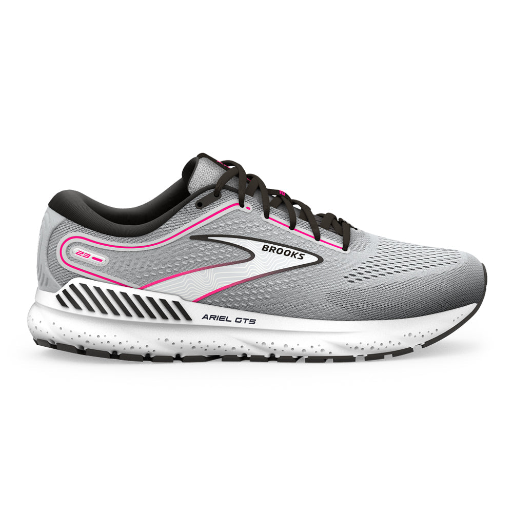 Women's Brooks Ariel GTS 23, Grey/Black/Pink, 6.5 B Medium - Skoutley Outdoors LLC
