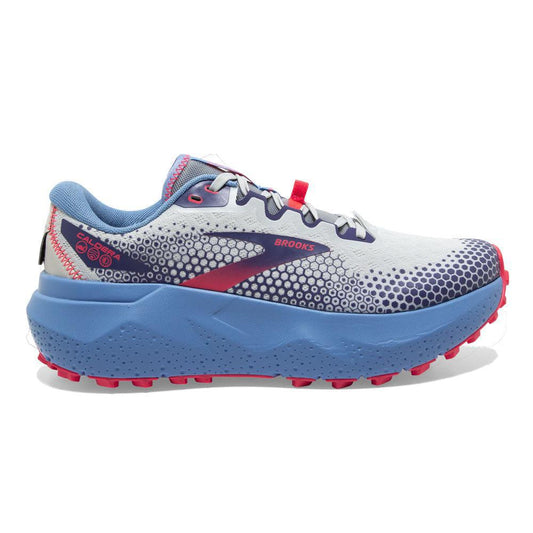 Women's Brooks Caldera 6, Oyster/Blissful Blue/Pink, 6 B Medium - Skoutley Outdoors LLC