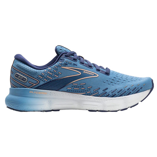 Women's Brooks Glycerin 20, Blissful Blue/Peach/White, 5 B Medium - Skoutley Outdoors LLC