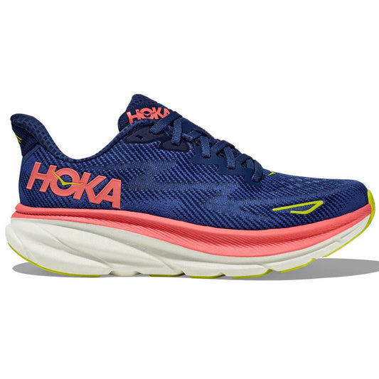 Women's Hoka Clifton 9, Evening Sky/Coral, 7.5 B Medium - Skoutley Outdoors LLC