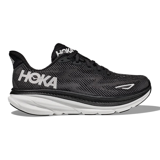 Women's Hoka Clifton 9, Black/White, 9.5 B Medium - Skoutley Outdoors LLC