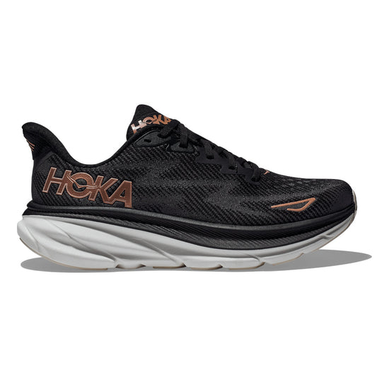 Women's Hoka Clifton 9, Black/Rose Gold, 9.5 B Medium - Skoutley Outdoors LLC