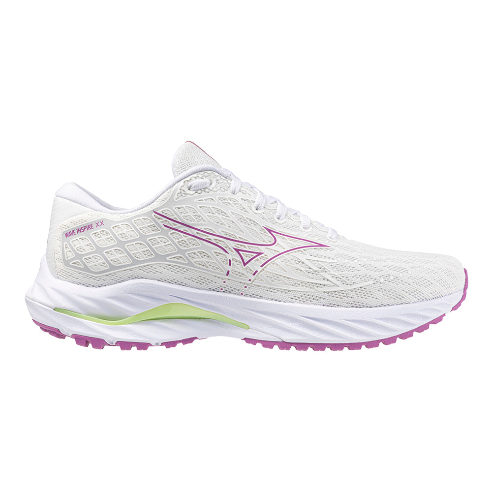 Women's Mizuno Wave Inspire 20, White-Rosebud, 7 B Medium - Skoutley Outdoors LLC