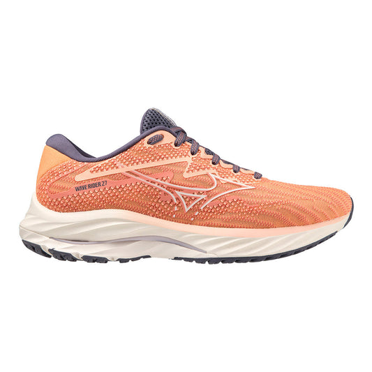 Women's Mizuno Wave Rider 27, Coral Reef/Snow White, 11 B Medium - Skoutley Outdoors LLC