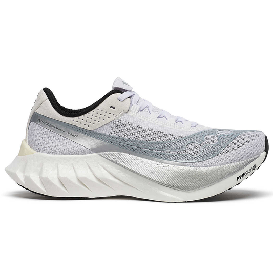 Women's Saucony Endorphin Pro 4, White/Silver, 8 B Medium - Skoutley Outdoors LLC