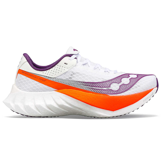 Women's Saucony Endorphin Pro 4, White/Violet, 9.5 B Medium - Skoutley Outdoors LLC