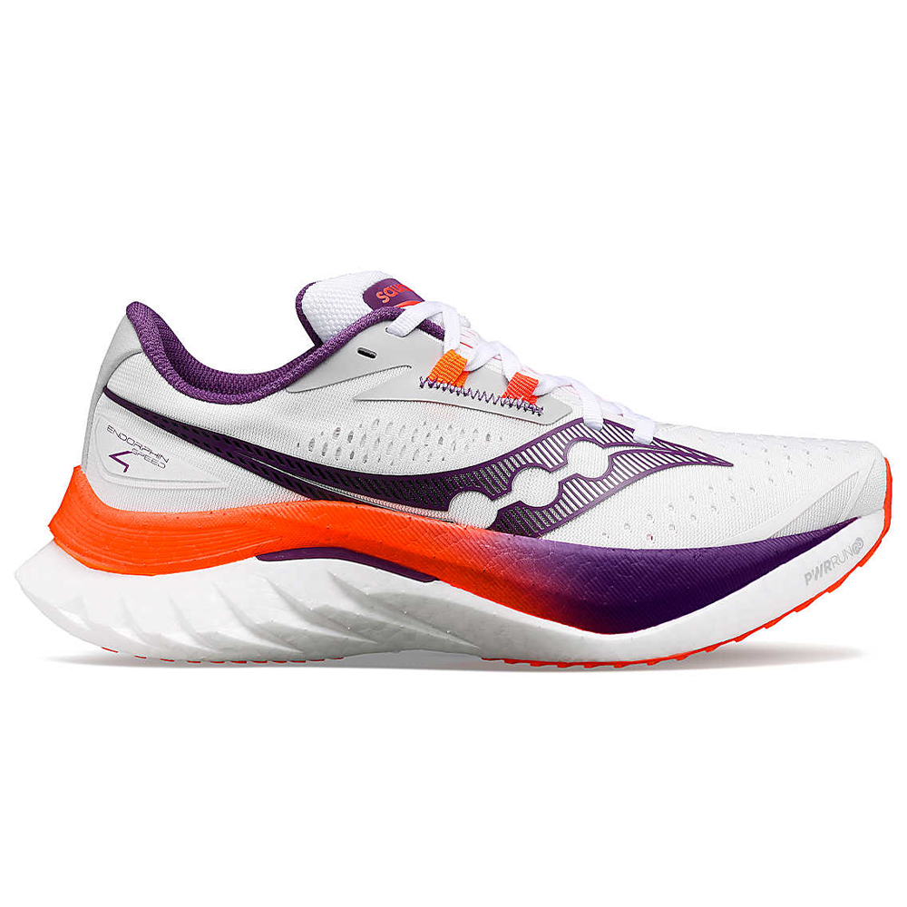 Women's Saucony Endorphin Speed 4, White/Violet, 8 B Medium - Skoutley Outdoors LLC