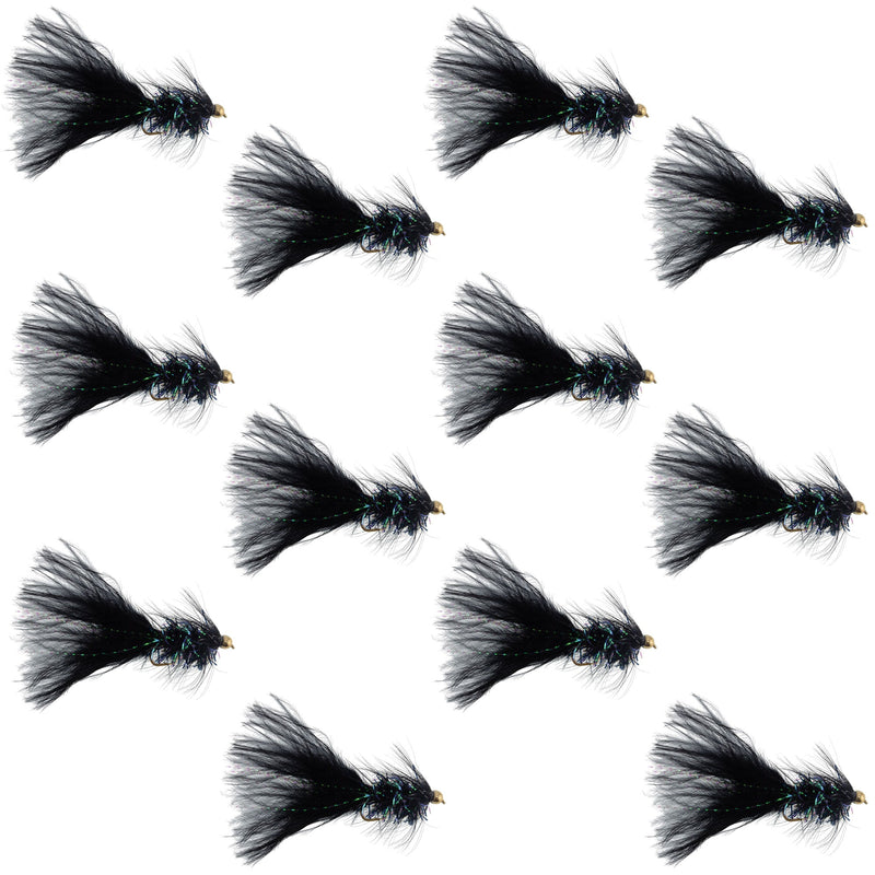 Load image into Gallery viewer, Black Bead Head Crystal Woolly Bugger Streamer - 12 Flies - Size 4
