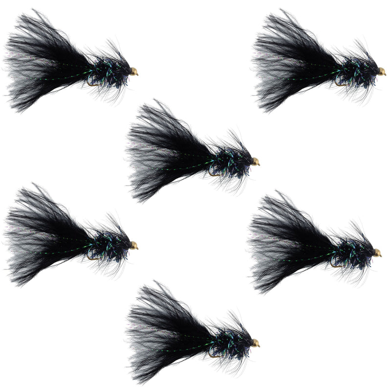 Load image into Gallery viewer, Bead Head Crystal Woolly Bugger Streamer - Black - 6 Flies - Size 4
