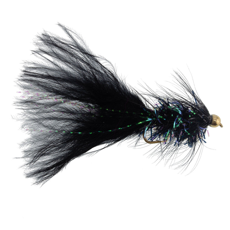 Load image into Gallery viewer, 3 Pack Black Bead Head Crystal Woolly Bugger Streamer Flies Size 4
