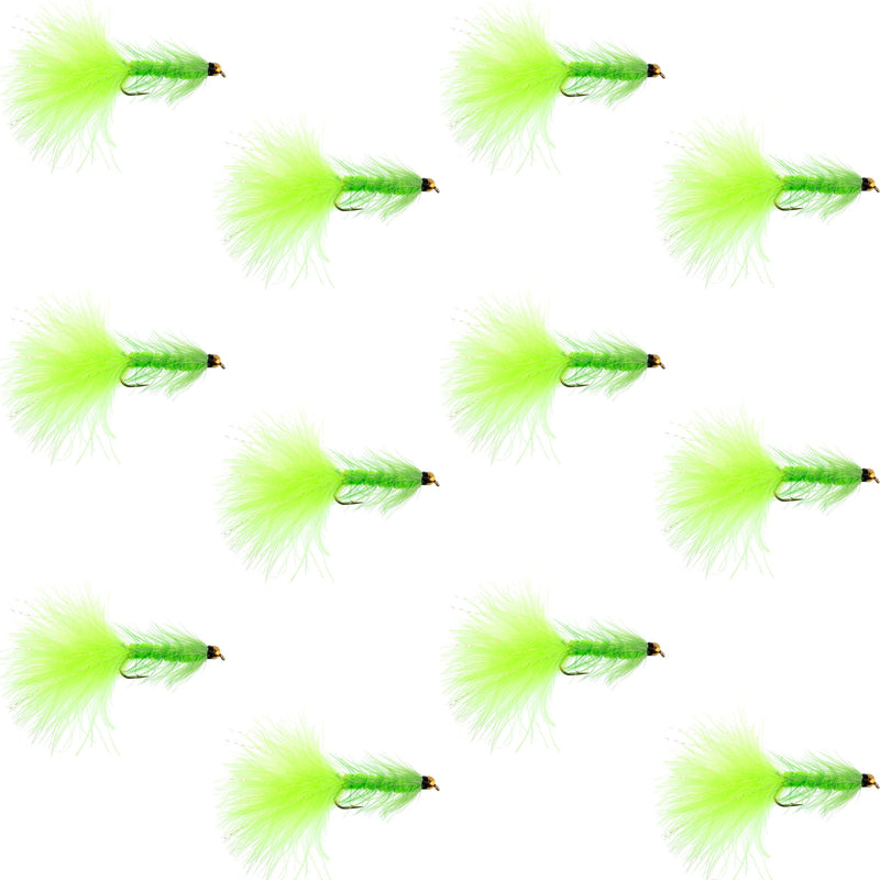 Load image into Gallery viewer, Chartreuse Bead Head Crystal Woolly Bugger Streamer Fly - 12  Flies - Size 8
