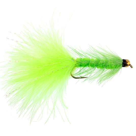 3 Pack Chartreuse Bead Head Crystal Woolly Bugger Streamer Fly - Size 4