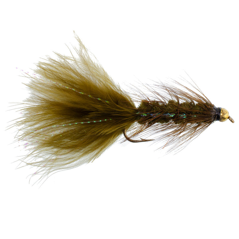 Load image into Gallery viewer, Dark Olive Bead Head Crystal Woolly Bugger Streamer Fly - 6 Flies - Size 4

