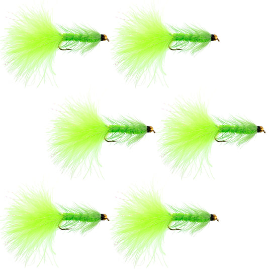Chartreuse Bead Head Crystal Woolly Bugger Streamer Fly - 6  Flies Size 4