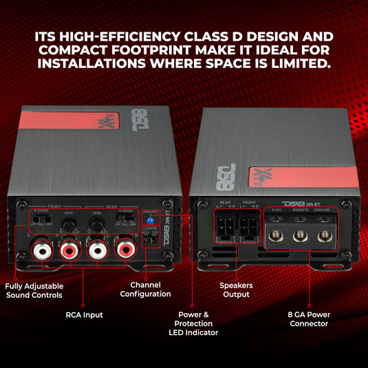 X 4-Channel Ultra Compact Full-Range Amplifier with Bluetooth Connectivity - 4 x 70 Watts Rms