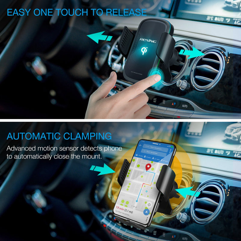 Load image into Gallery viewer, Rexing X5 Motorized Wireless 15W/7.5W Qi Charging Car Mount w/Auto Sensing Automatic Clamping
