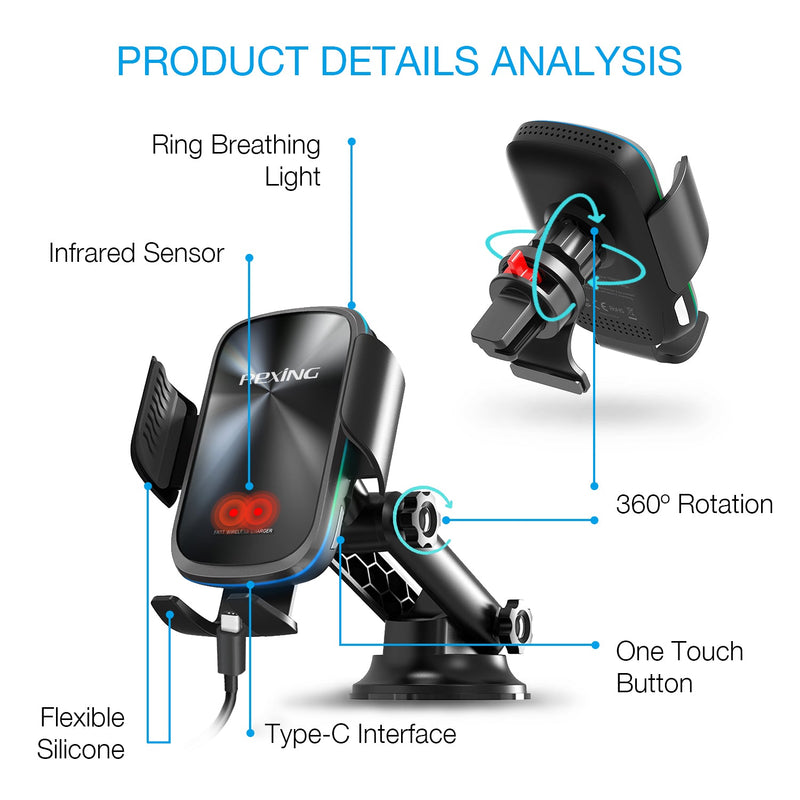 Load image into Gallery viewer, Rexing X5 Motorized Wireless 15W/7.5W Qi Charging Car Mount w/Auto Sensing Automatic Clamping
