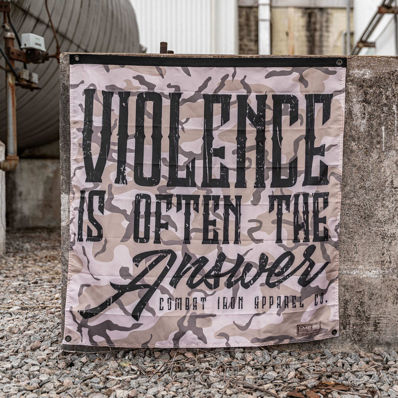 Load image into Gallery viewer, Violence Is Often The Answer 3&#39;x3&#39; Camo Flag
