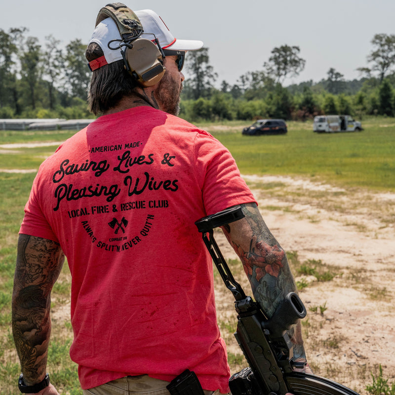 Load image into Gallery viewer, Saving Lives &amp; Pleasing Wives Fire &amp; Rescue Club Men's T-Shirt

