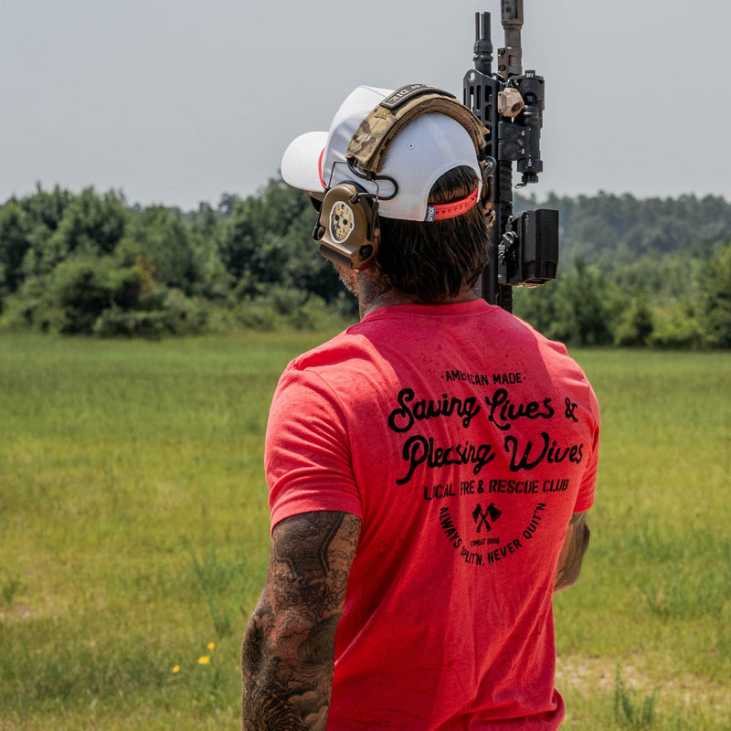 Load image into Gallery viewer, Saving Lives &amp; Pleasing Wives Fire &amp; Rescue Club Men's T-Shirt
