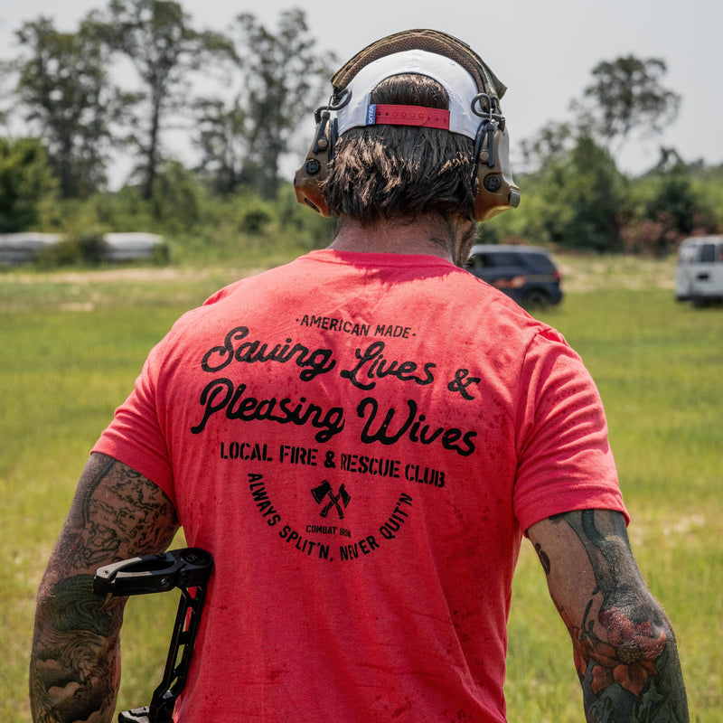 Load image into Gallery viewer, Saving Lives &amp; Pleasing Wives Fire &amp; Rescue Club Men's T-Shirt
