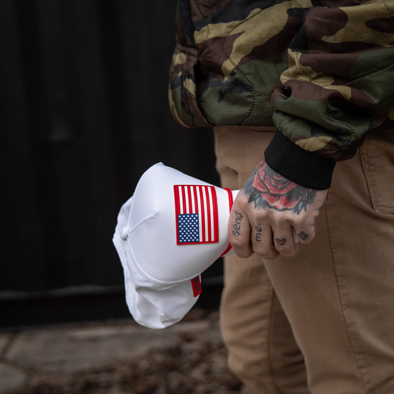 Load image into Gallery viewer, American Flag Patch Weekender Performance Snapback Hat
