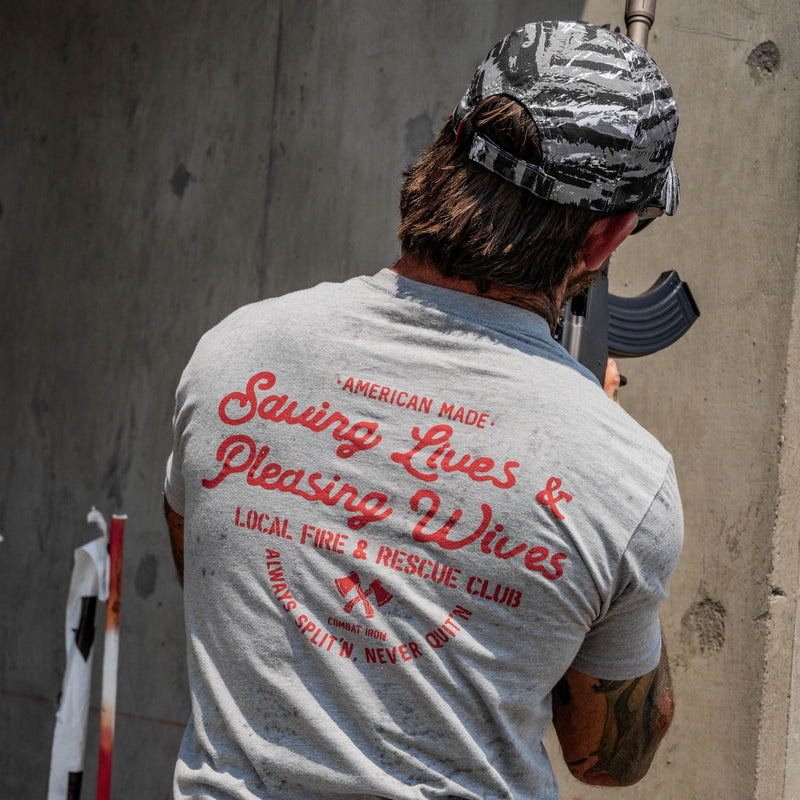 Load image into Gallery viewer, Saving Lives &amp; Pleasing Wives Fire &amp; Rescue Club Men's T-Shirt
