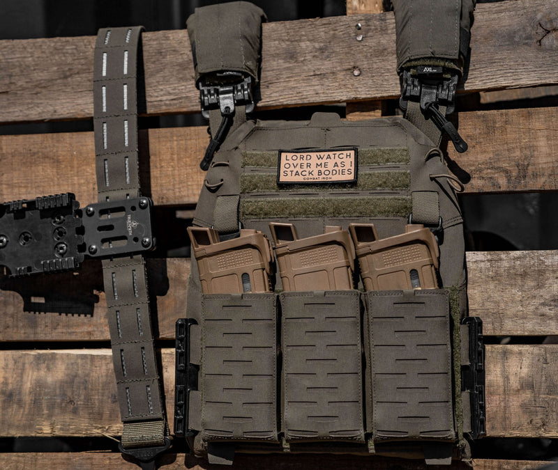 Load image into Gallery viewer, Lord Watch Over Me As I Stack Bodies Soft Velcro Patch
