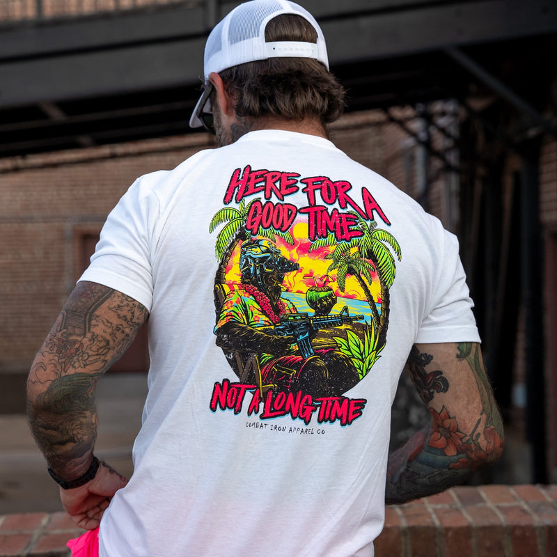 Load image into Gallery viewer, Here For A Good Time. Not A Long Time. Retro Summer Edition Men's T-Shirt
