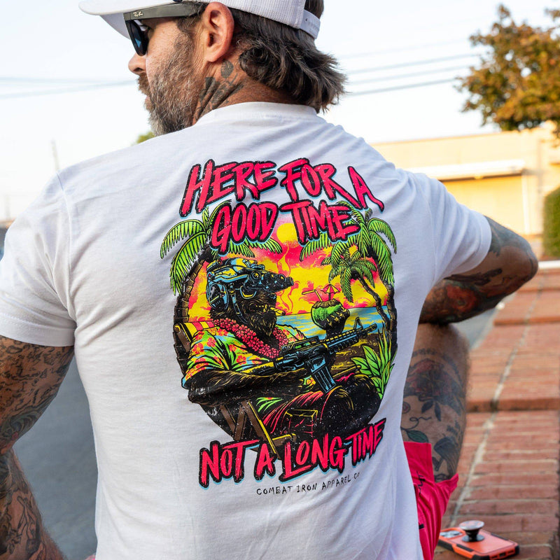 Load image into Gallery viewer, Here For A Good Time. Not A Long Time. Retro Summer Edition Men&#39;s T-Shirt
