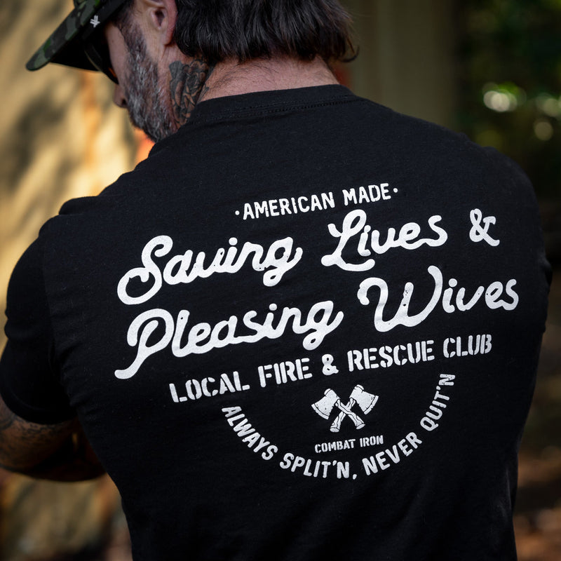 Load image into Gallery viewer, Saving Lives &amp; Pleasing Wives Fire &amp; Rescue Club Men's T-Shirt
