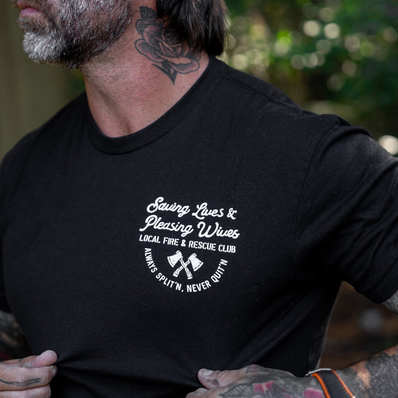 Load image into Gallery viewer, Saving Lives &amp; Pleasing Wives Fire &amp; Rescue Club Men's T-Shirt
