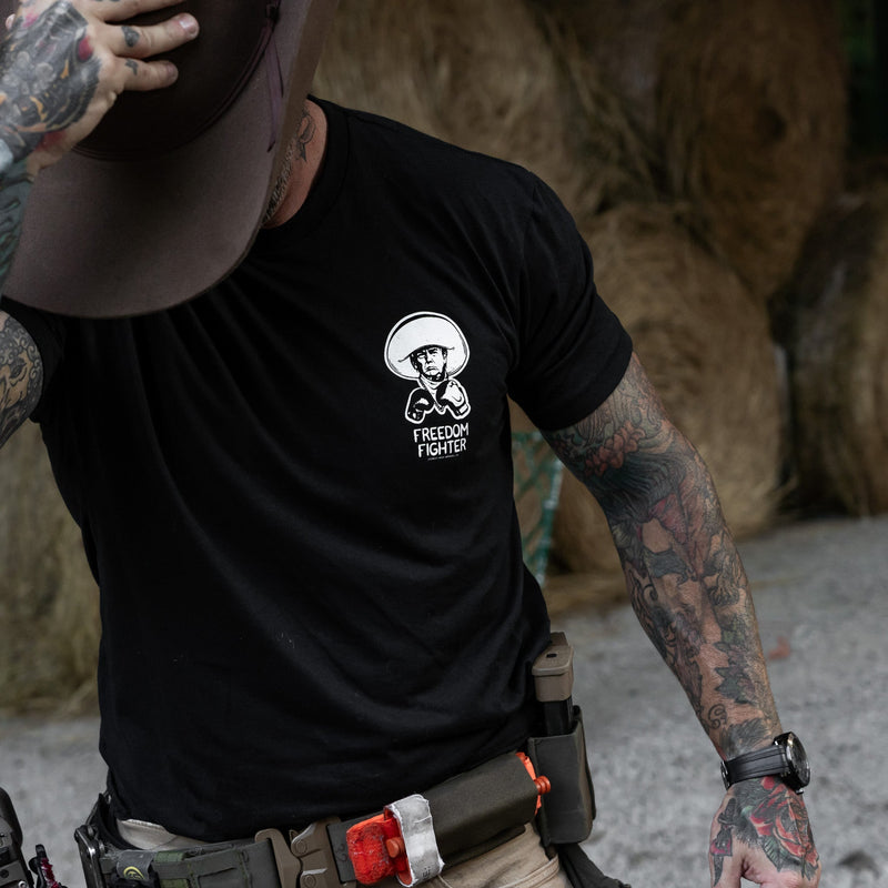 Load image into Gallery viewer, Freedom Fighter Cowboy President Trump Men&#39;s T-Shirt
