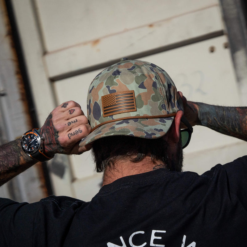 Load image into Gallery viewer, American Flag Leather Patch Crushable Rope Snapback Hat
