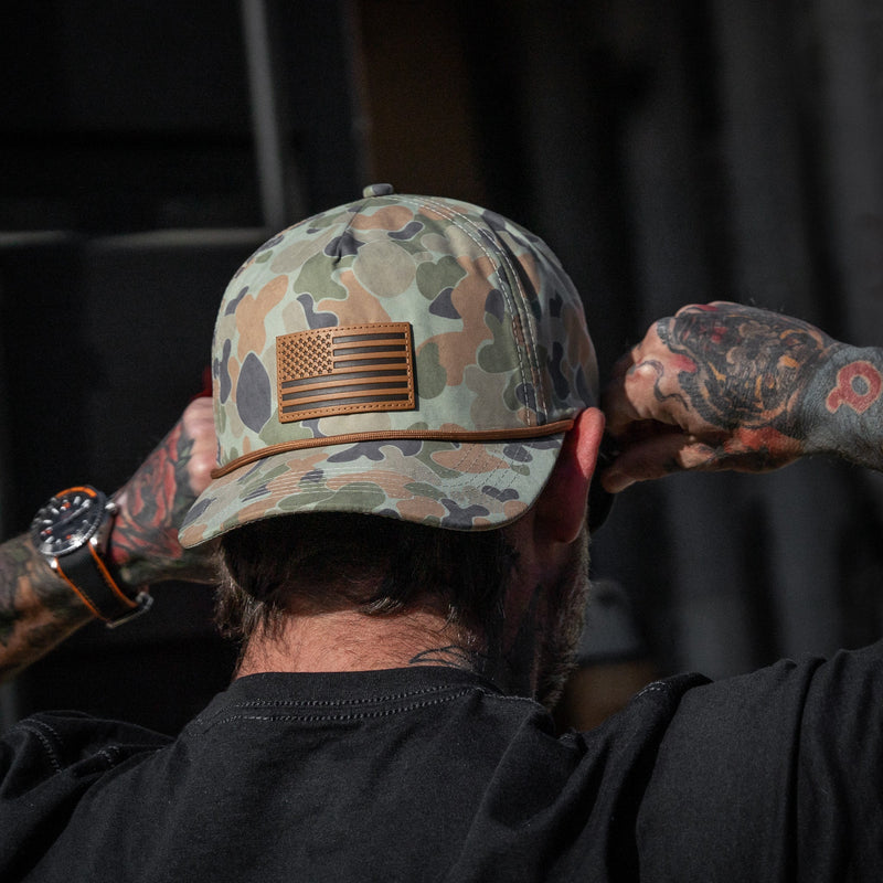 Load image into Gallery viewer, American Flag Leather Patch Crushable Rope Snapback Hat
