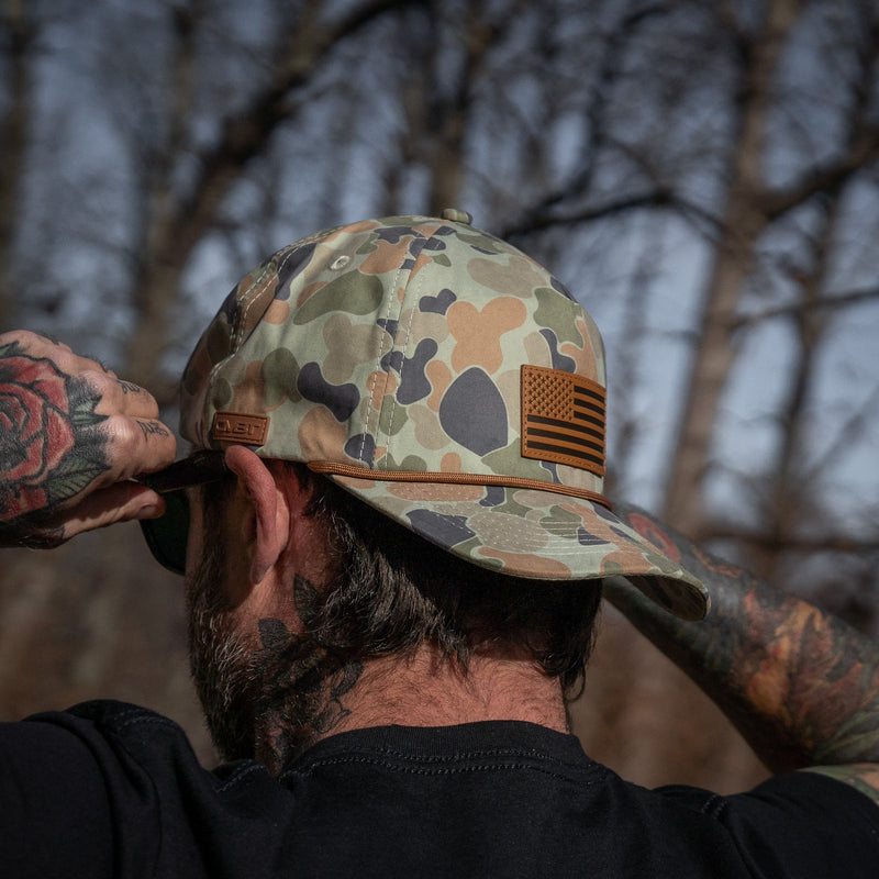 Load image into Gallery viewer, American Flag Leather Patch Crushable Rope Snapback Hat
