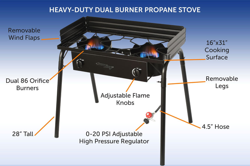 Load image into Gallery viewer, Flame King Outdoor Propane Double Dual Burner Cooker Stove

