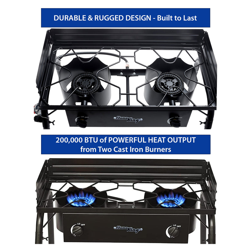 Load image into Gallery viewer, Flame King Outdoor Propane Double Dual Burner Cooker Stove
