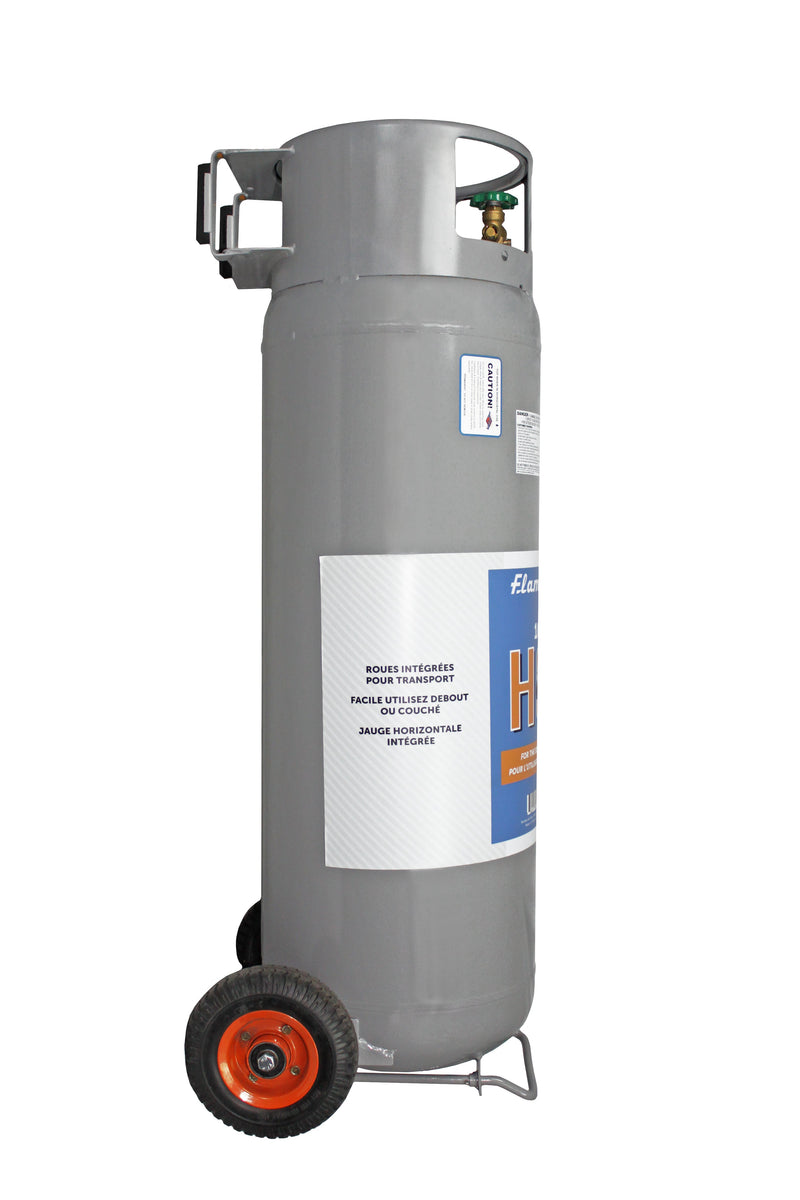Load image into Gallery viewer, Flame King 100lb Empty Horizontal &amp; Vertical Propane Cylinder with POL &amp; Wheels
