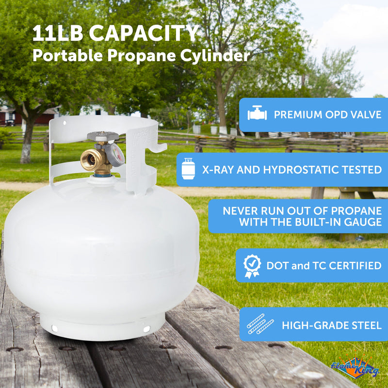 Load image into Gallery viewer, Flame King 11lb Propane Tank Cylinder Squatty with Gauge and Type 1 OPD Valve
